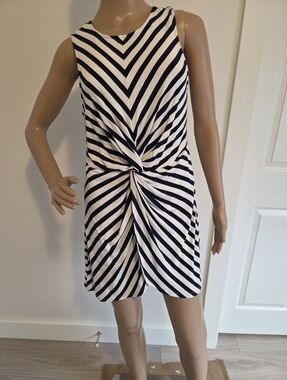Soma Navy Blue & White Striped Twist Front Tunic Top/ Dress